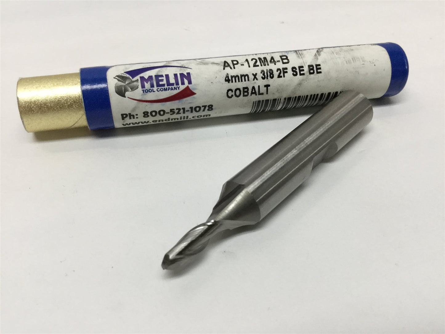 New – Open box Melin AP-12M4-B Ball Nose Radius 4mm End Mill, 30 Degree Helix Cobalt, 2-Flute