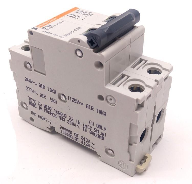 Used Merlin Gerin Multi9 C60 Circuit Breaker, 2 Pole, C-Curve, 6A, 480Y/277VAC