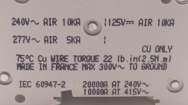Used Merlin Gerin Multi9 C60 Circuit Breaker, 2 Pole, C-Curve, 6A, 480Y/277VAC