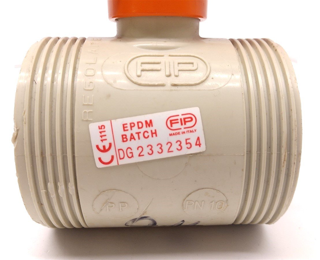 Used FIP PN 10 40-1 1/4" DN 32 Ball Valve, Polypropylene, 1/4 Turn T Handle