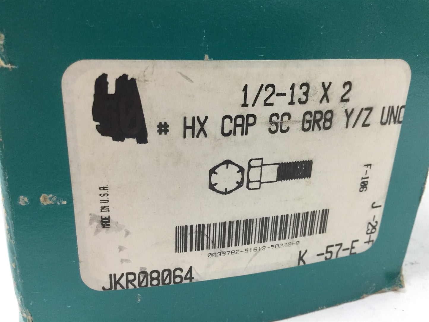 New – Open box Lot of 43 1/2-13 x 2 Hex Head Cap Screws, Partially Threaded, Zinc Plated Steel