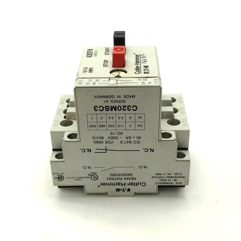 Used Cutler Hammer A302FN Motor Starter, 3-Pole, 600VAC, w/C320MSC3 Auxiliary Contact