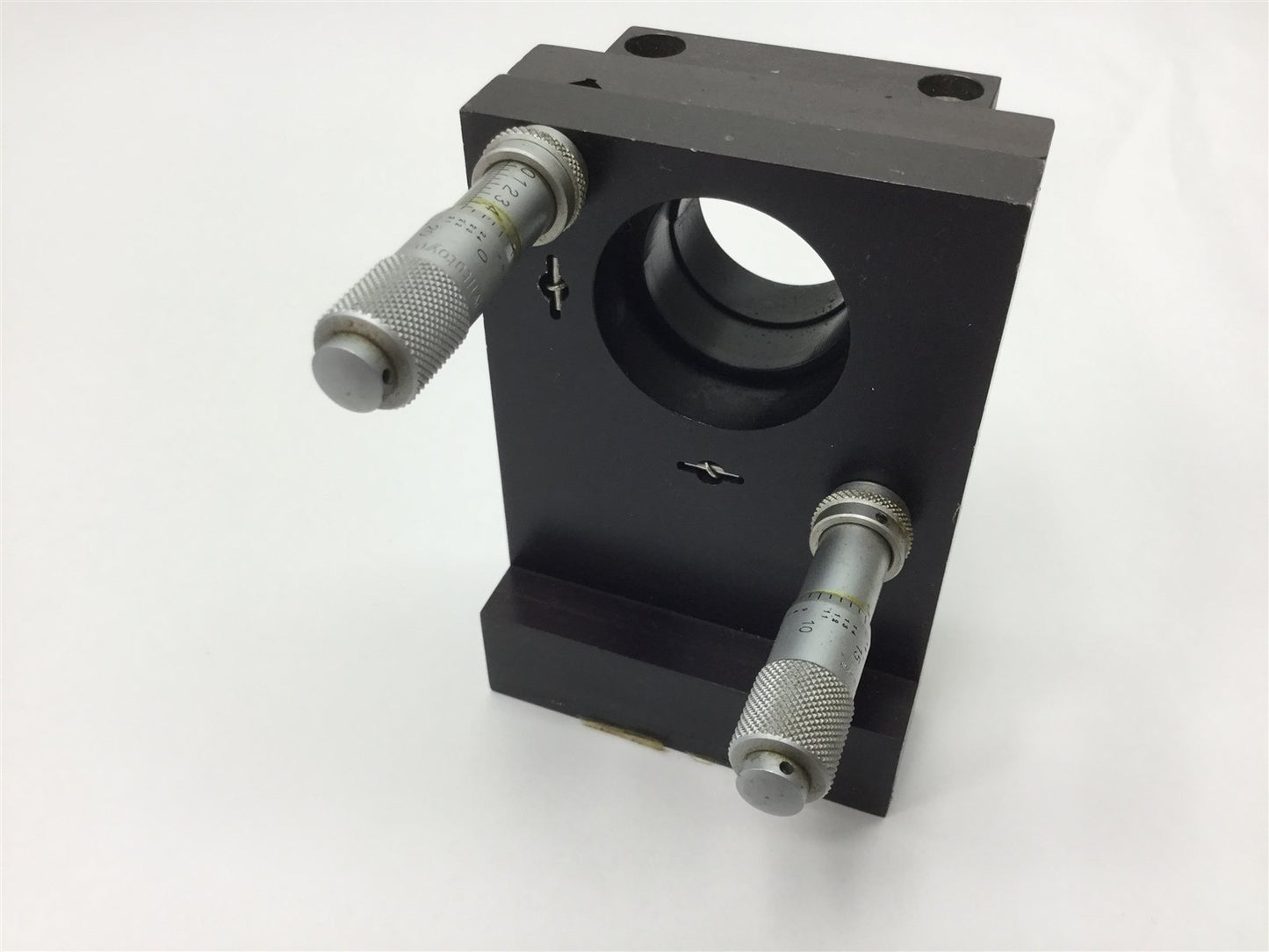 Used Adjustable Laser Turning Mirror Holder, With 2x Mitutoyo 0.5" Micrometers