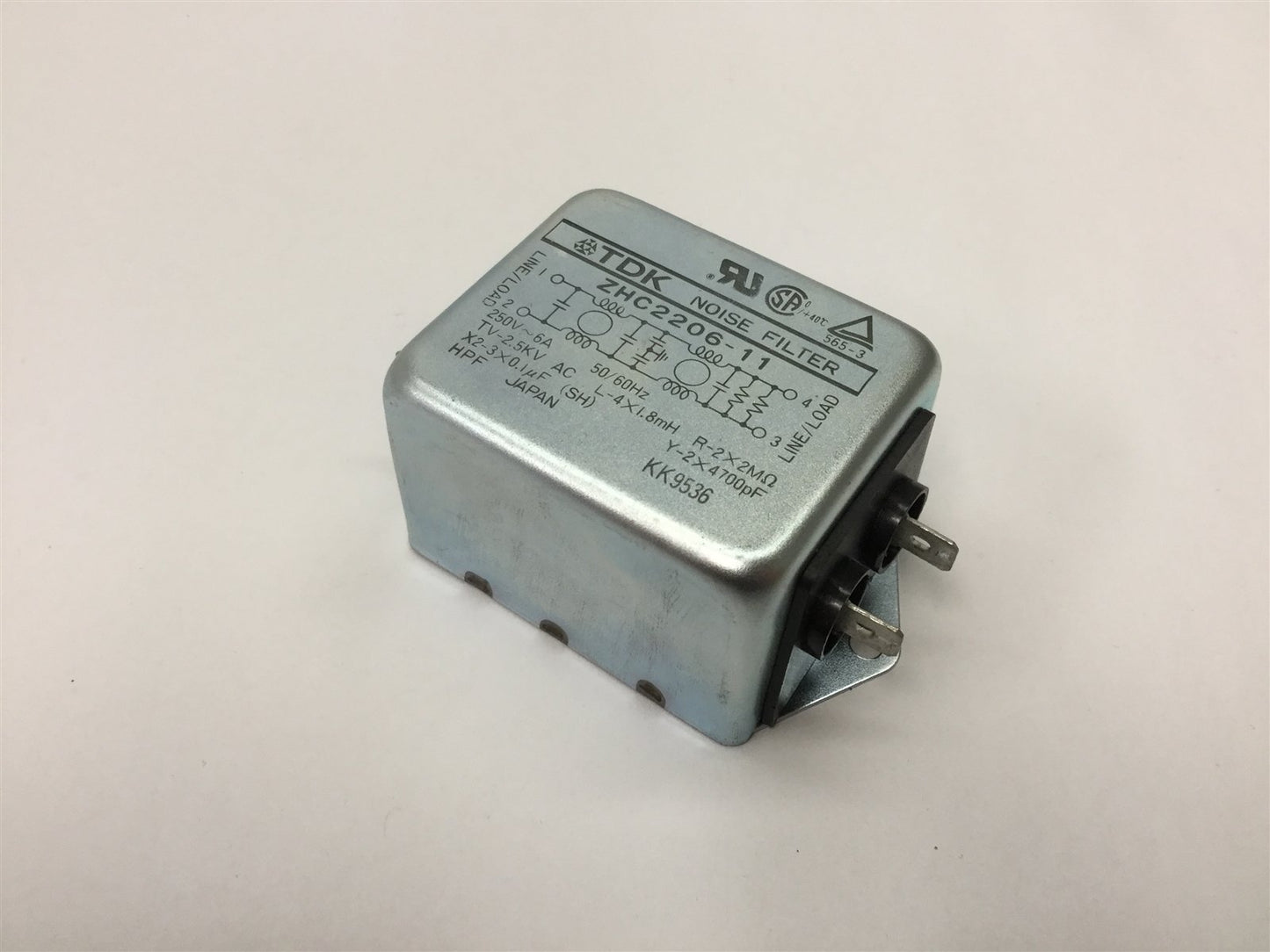 Used TDK ZHC2206-11 Noise Filter, Rating: 250VAC 6A 50/60Hz, High Pot: 2.5kVAC