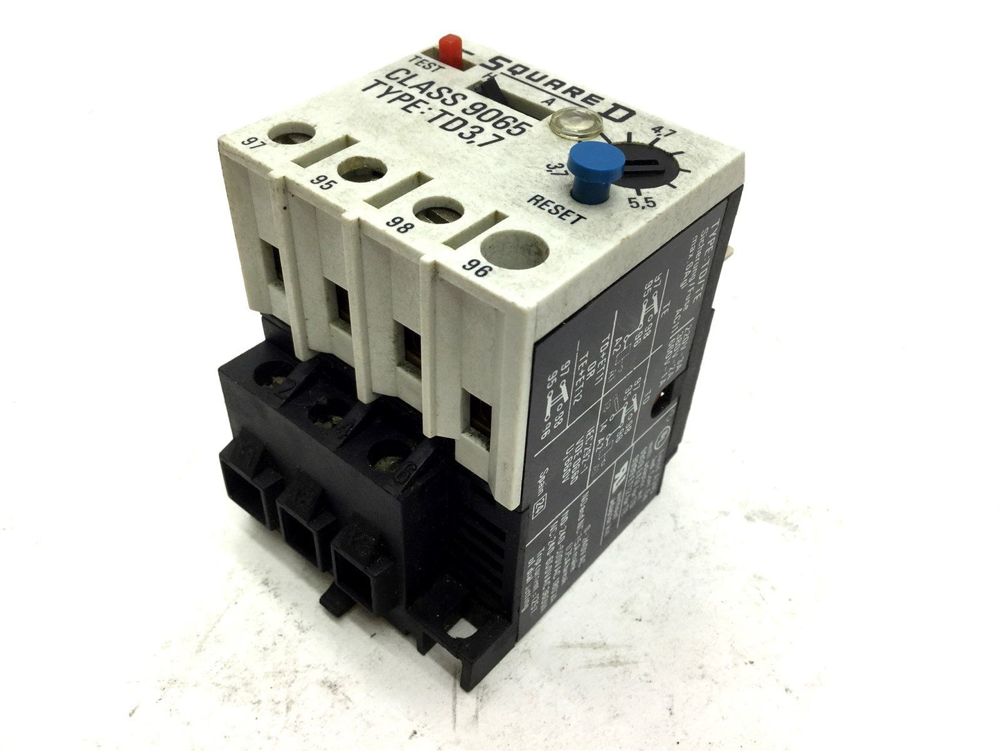 Used Square D TD3,7 Overload Relay, Amperage Range: 3.7-5.5A, Contacts: 240-600VAC