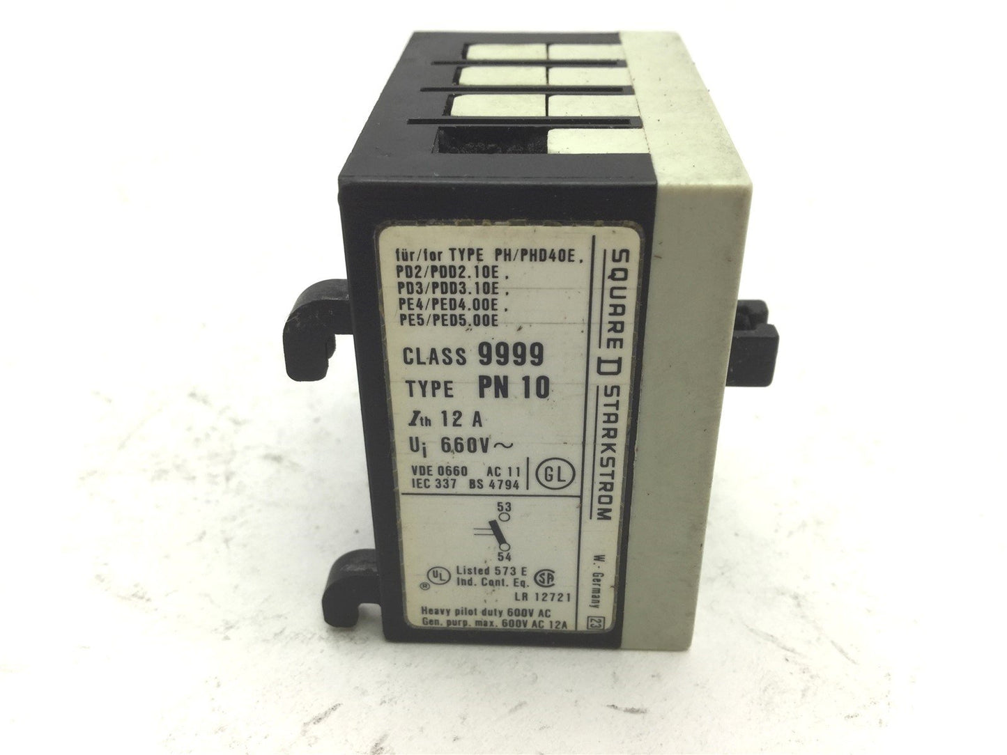 Used Lot of 2 Square D Class 9999 PN10 Auxiliary Contact Voltage 600VAC, Amperage 12A