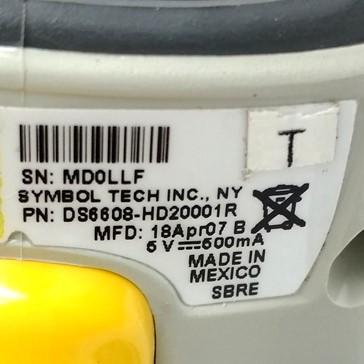 Used Symbol DS6608-HD20001R Handheld Barcode Scanner 650nm, USB, 60° Pitch, 14" Range