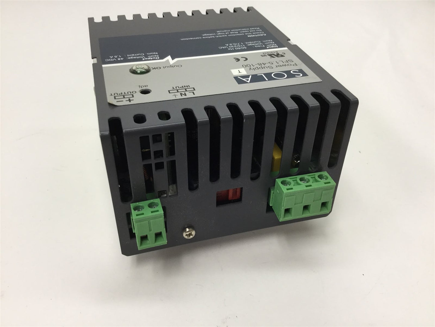 Used Sola SFL 1.5-48-100 DIN Rail Mount Power Supply 115/230VAC In, 48VDC 1.5A Output