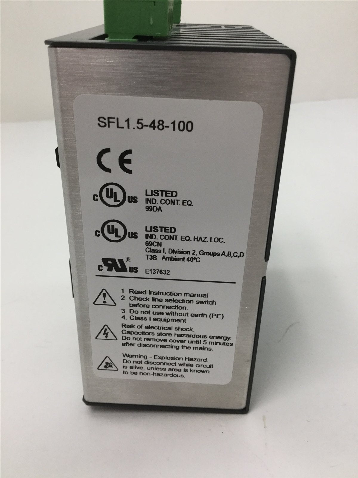 Used Sola SFL 1.5-48-100 DIN Rail Mount Power Supply 115/230VAC In, 48VDC 1.5A Output