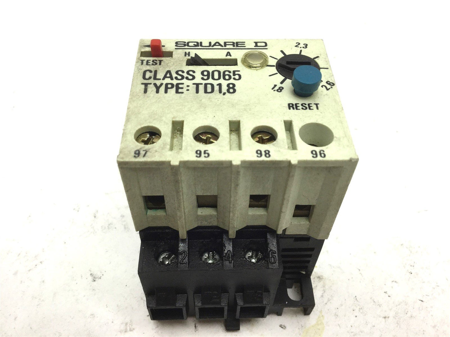 Used Square D TD1,8 Overload Relay, Contacts: 240-600VAC, Amperage Range: 1.8-2.6A