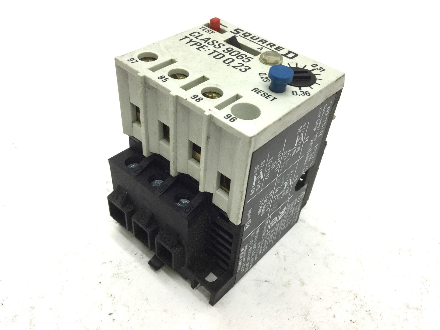 Used Square D TD0,23 Overload Relay, Contacts: 240-600VAC, Amperage Range: 0.23-0.36A