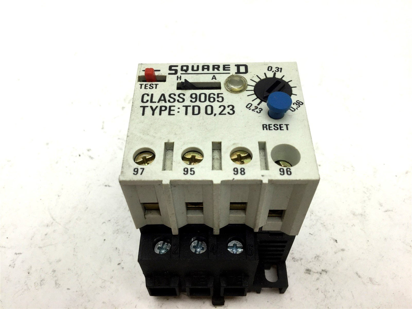 Used Square D TD0,23 Overload Relay, Contacts: 240-600VAC, Amperage Range: 0.23-0.36A