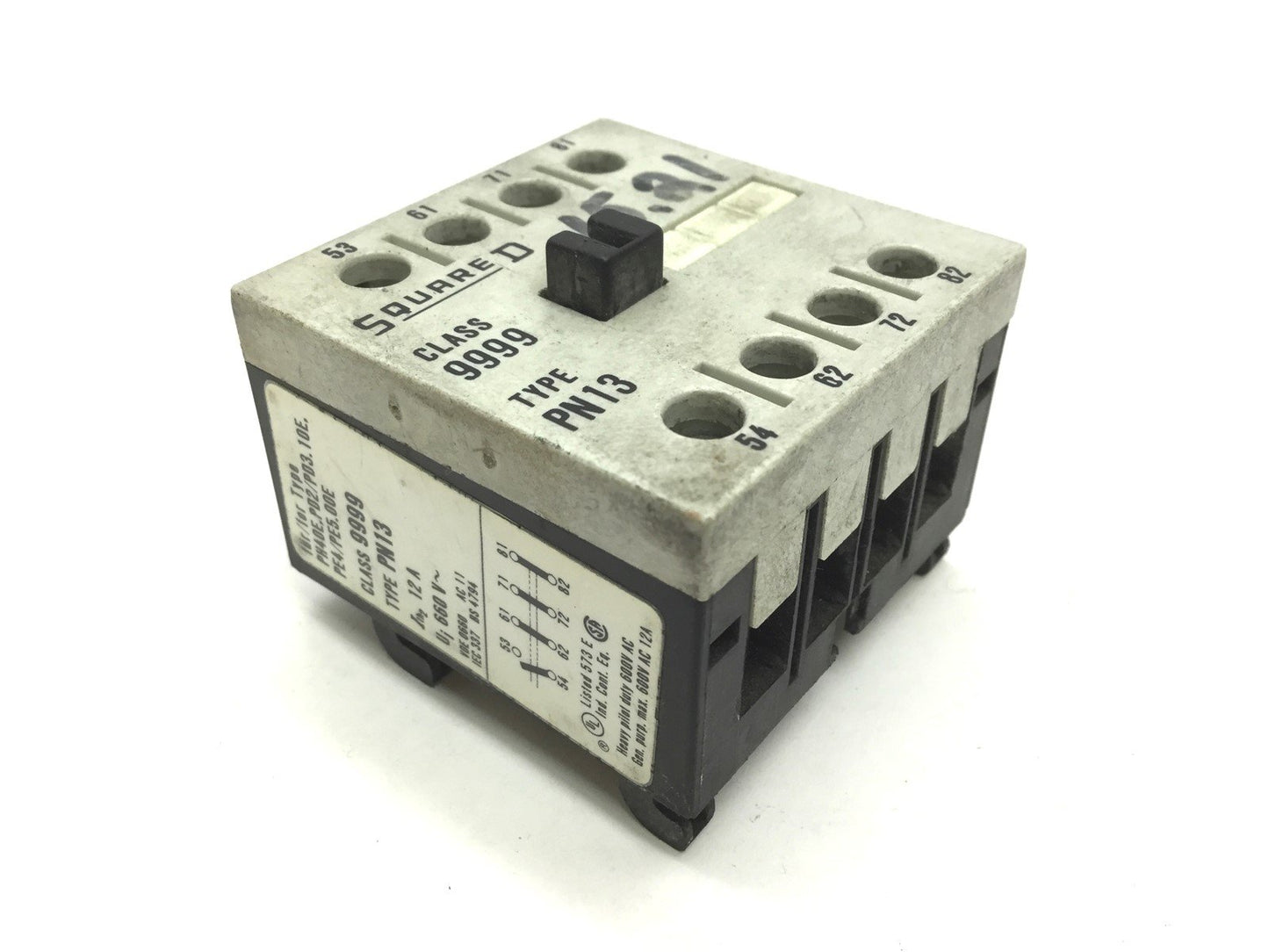 Used Square D Class 9999 PN13 Auxiliary Contact Voltage 600VAC, Amperage 12A