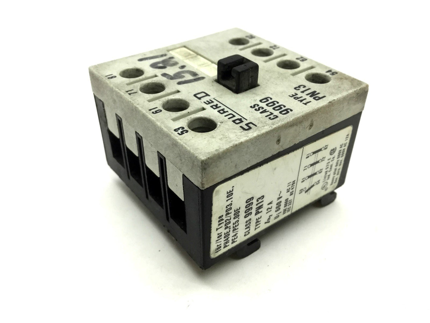 Used Square D Class 9999 PN13 Auxiliary Contact Voltage 600VAC, Amperage 12A
