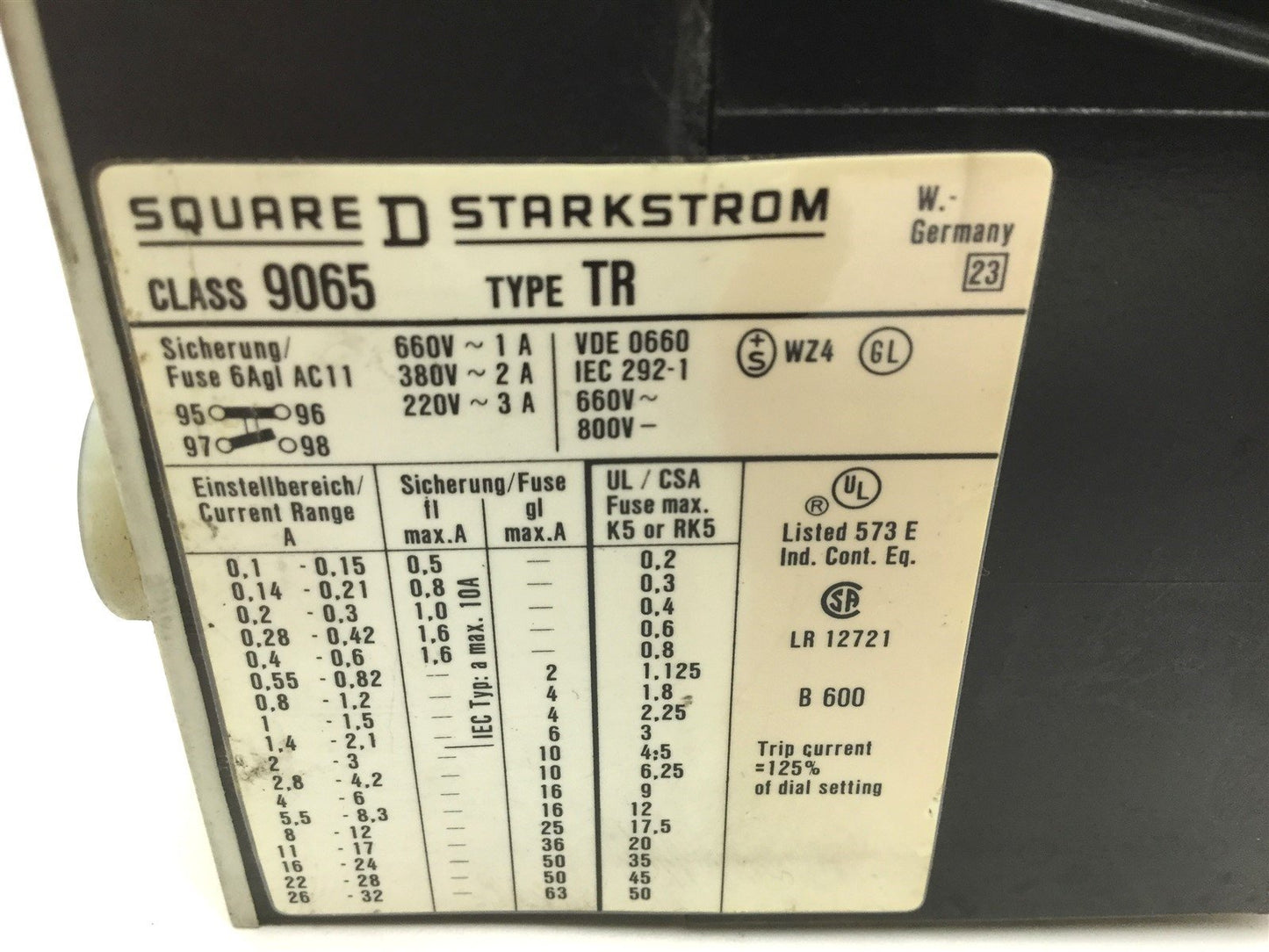 Used Square D 9065 TR 5.5 Overload Relay, Contacts: 1NO 1NC, Amperage Range: 5.5-8.3A