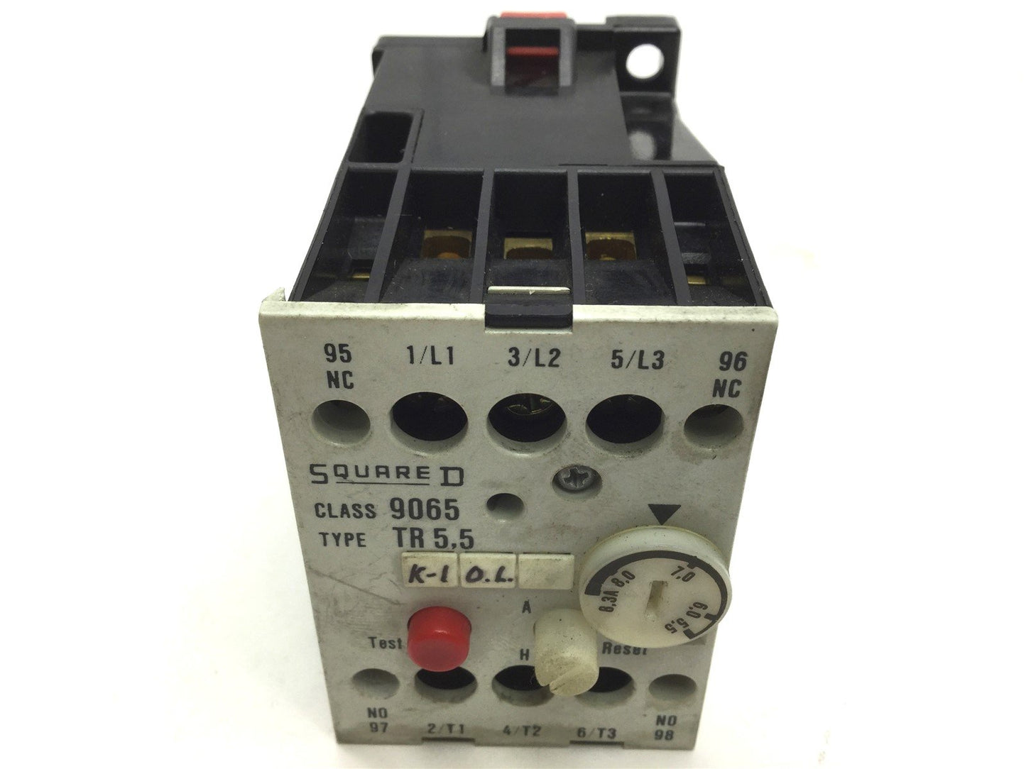 Used Square D 9065 TR 5.5 Overload Relay, Contacts: 1NO 1NC, Amperage Range: 5.5-8.3A