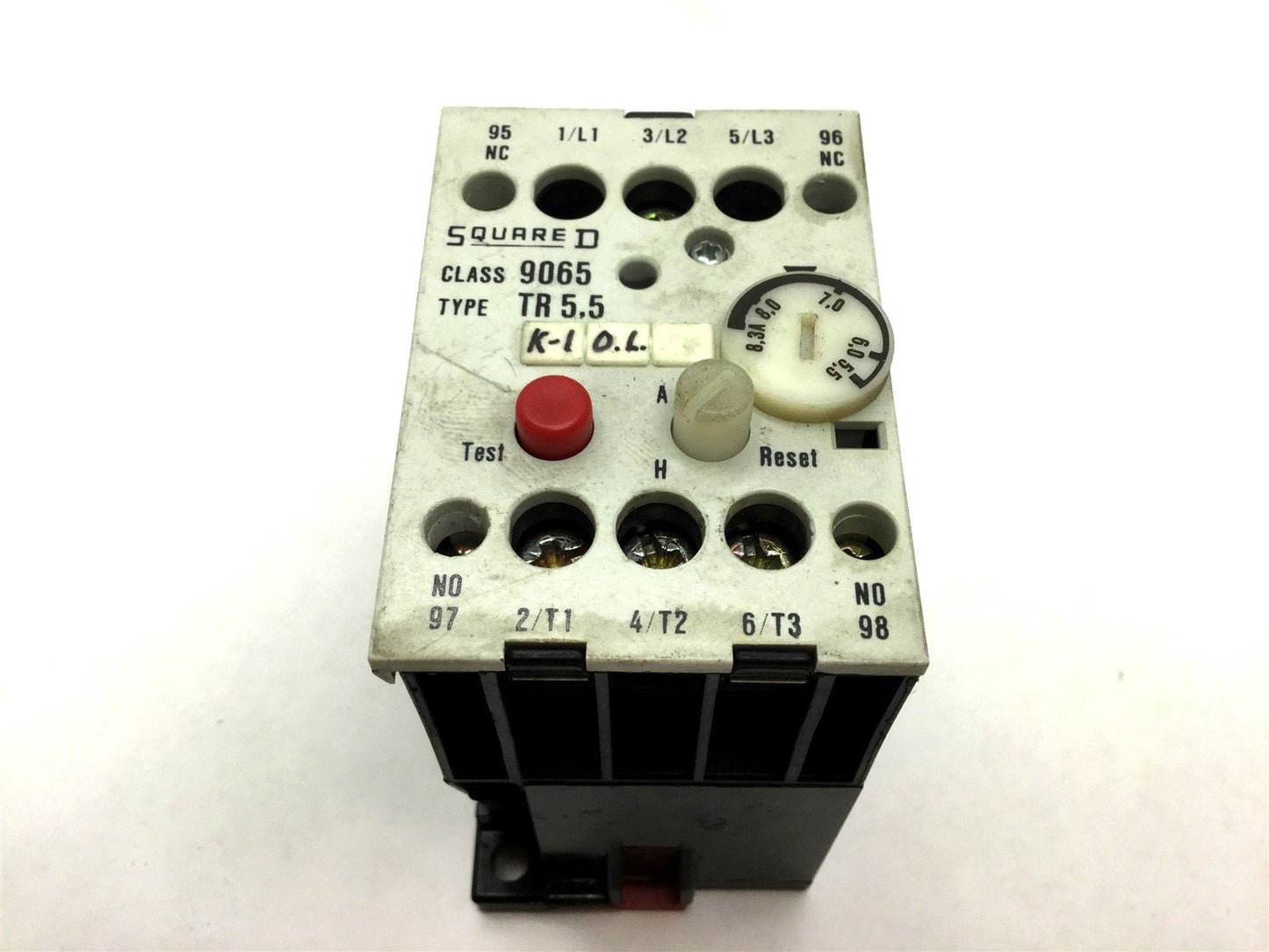 Used Square D 9065 TR 5.5 Overload Relay, Contacts: 1NO 1NC, Amperage Range: 5.5-8.3A