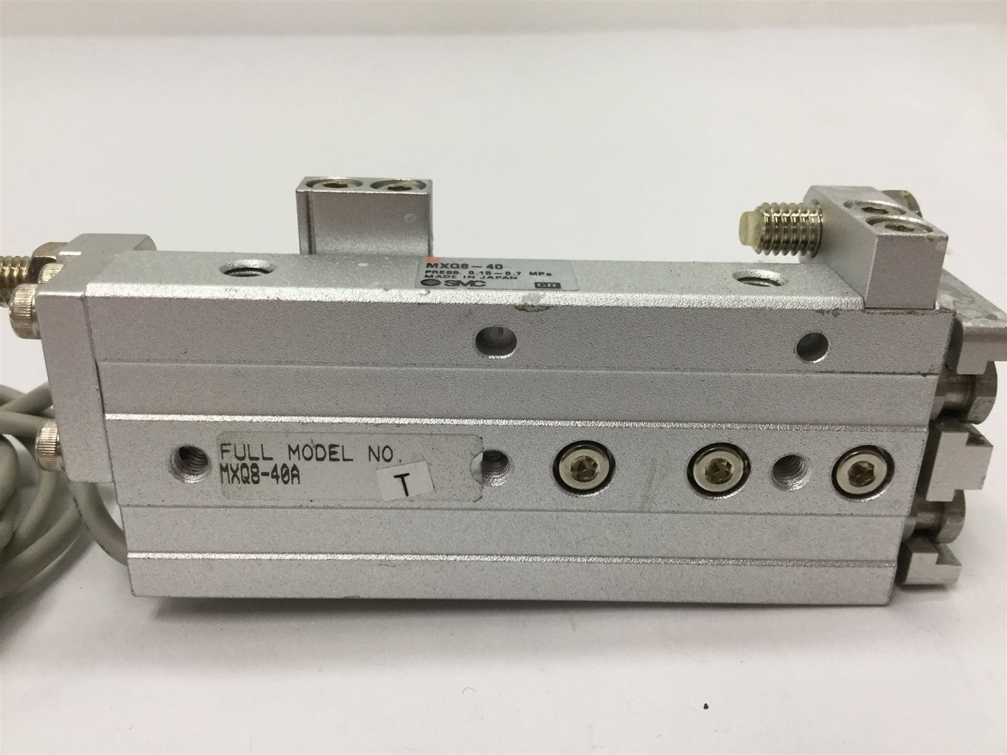 Used SMC MXQ8-40 Pneumatic Slide Table, Stroke: 40mm, Bore: 8mm, W/ 2x D-M9P Sensors