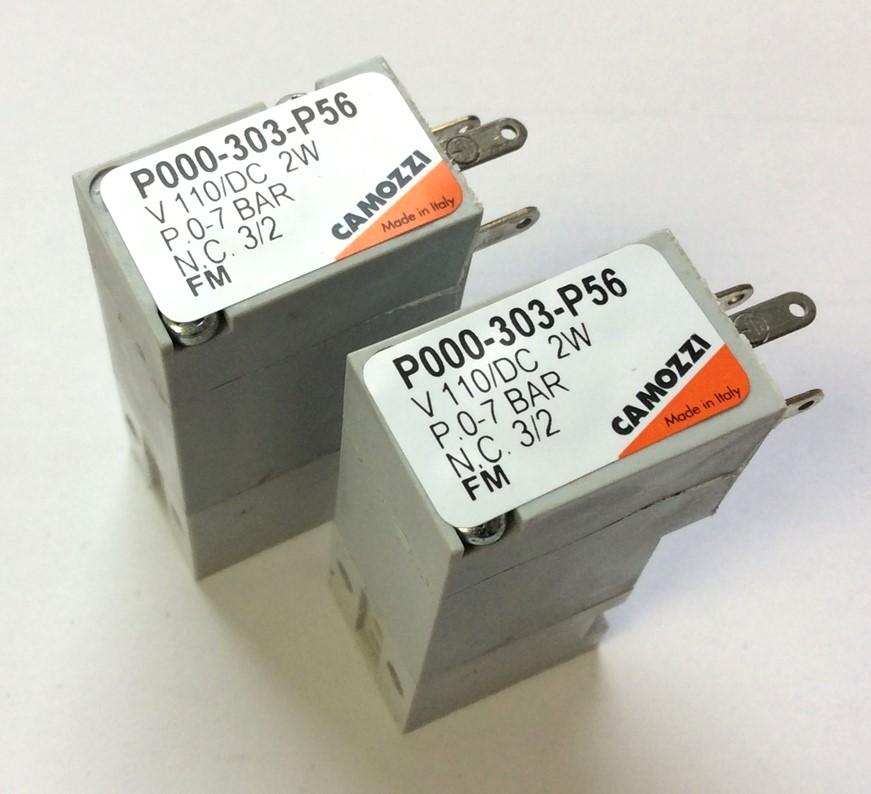 Used Lot of 2 Camozzi P000-303-P56 Mini-Solenoid Valves 3/2-Way NC 0-7 Bar, 110VDC FM