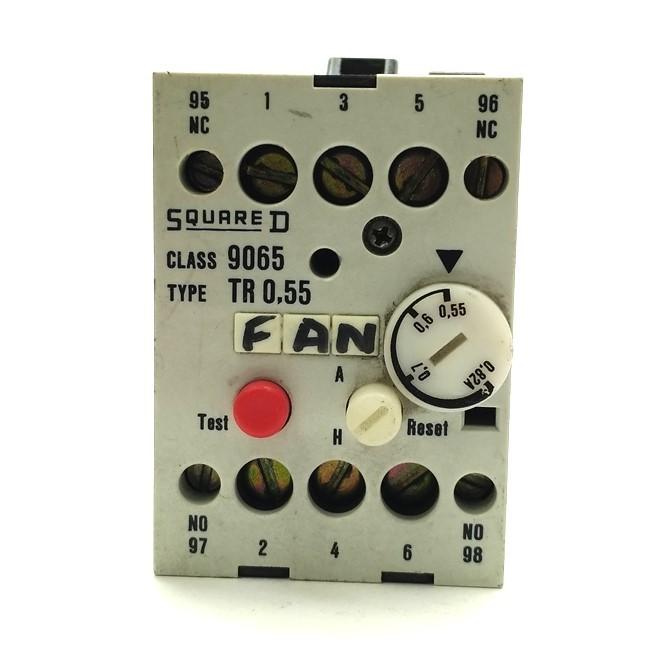 Used Square D 9065 TR0.55 Overload Relay, 0.55-0.82A , 3-Pole, NO/NC, 600VAC/300VDC
