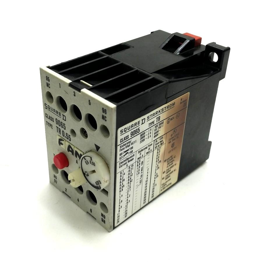 Used Square D 9065 TR0.55 Overload Relay, 0.55-0.82A , 3-Pole, NO/NC, 600VAC/300VDC