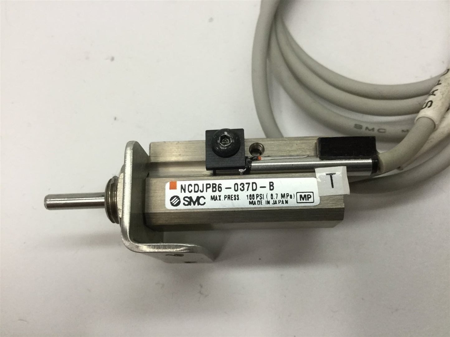 Used SMC NCDJPB6-037D-B Pin Cylinder, Stroke: 3/8", Bore: 1/4", With 2x D-93A Sensors