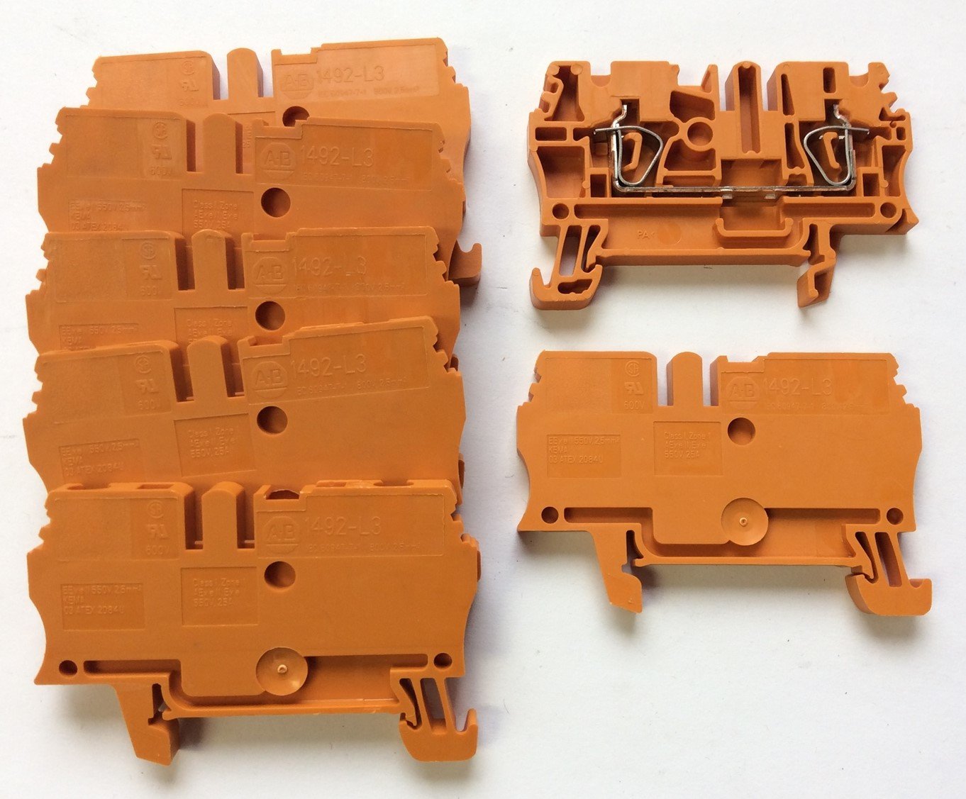 Used Lot of 43 Allen Bradley 1492-L3 Spring Clamp Terminal Blocks 600V 25A 30-12 AWG