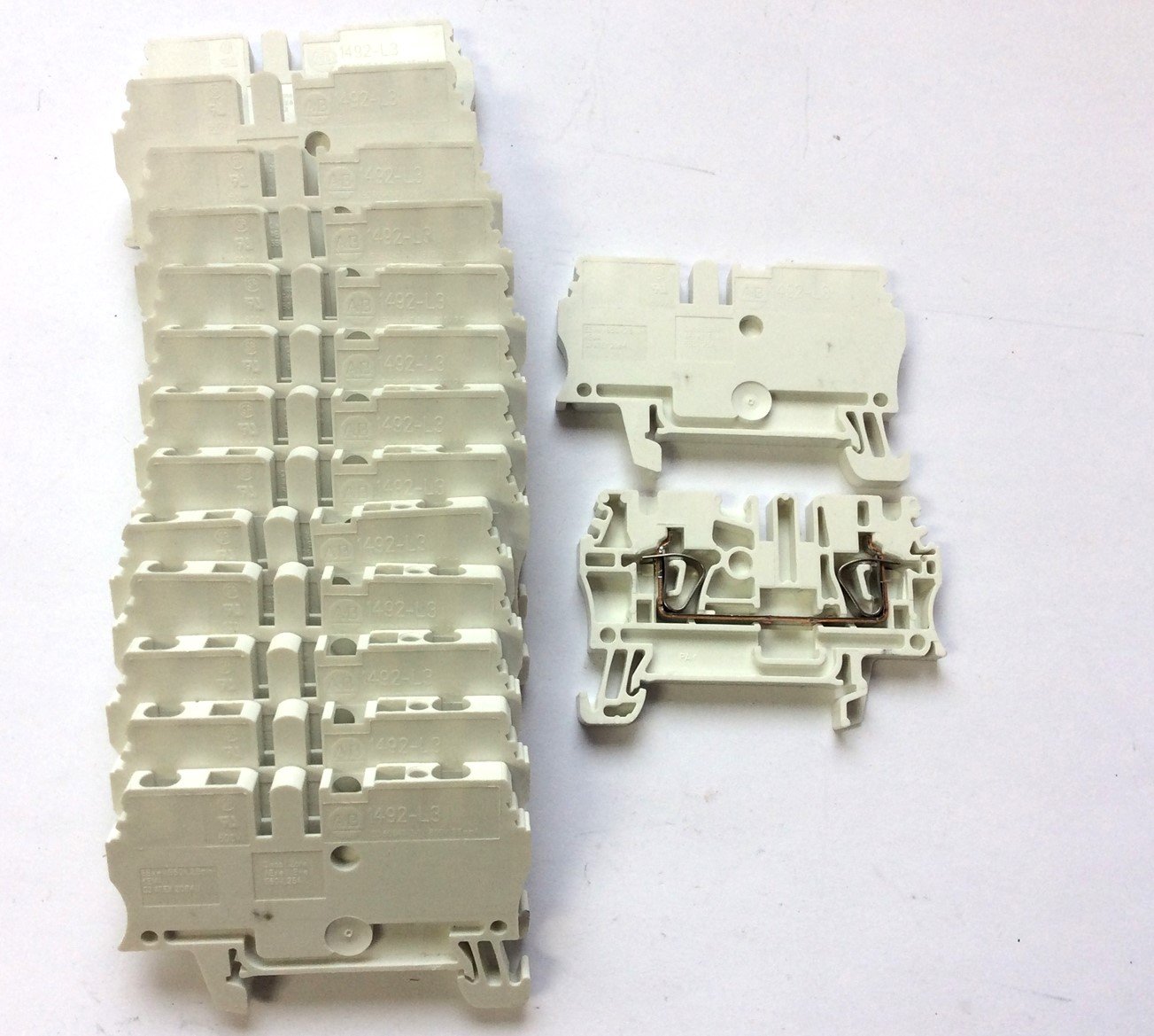 Used Lot of 43 Allen Bradley 1492-L3 Spring Clamp Terminal Blocks 600V 25A 30-12 AWG