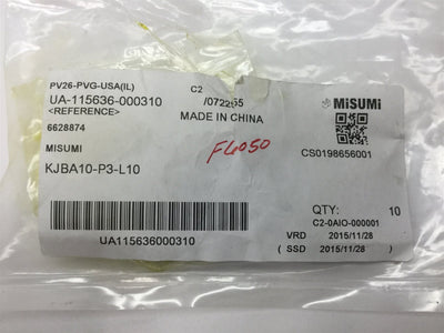 New – Open box Lot of 9 Misumi KJBA10-P3-L10 Bushings for Inspection Jigs, Straight Hole Type