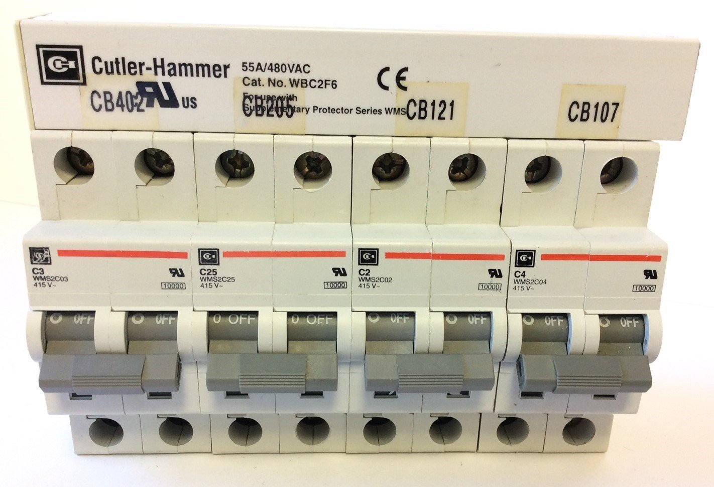 Used Lot of Cutler Hammer WMS2C 2-Pole Circuit Breakers 2A 3A 4A 25A 480VAC DIN Mount