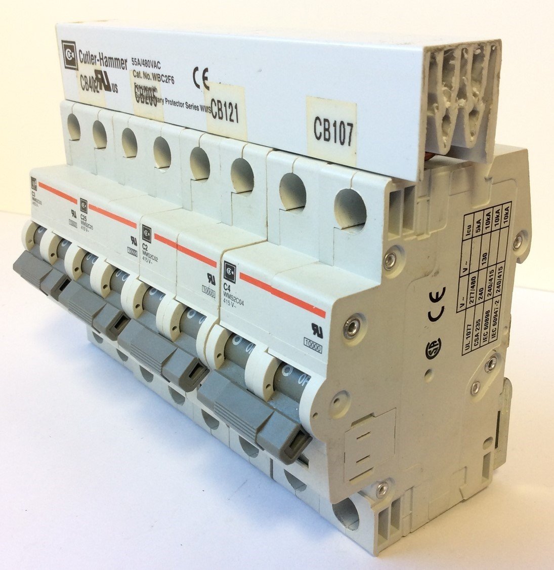 Used Lot of Cutler Hammer WMS2C 2-Pole Circuit Breakers 2A 3A 4A 25A 480VAC DIN Mount