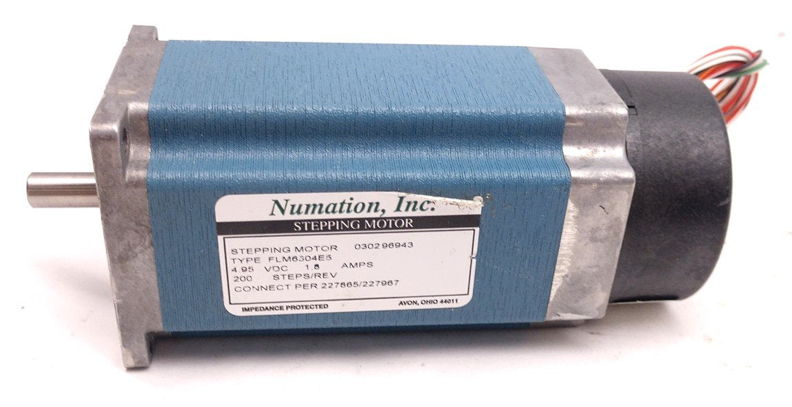 Used Numation FLM6304E5 Stepping Motor, Nema 23, 4.95VDC, 1.8 Amps, 200 Steps/Rev