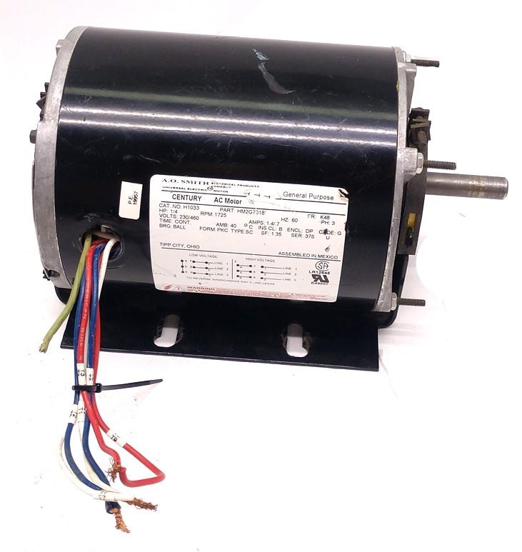 Used Century HM2G7018 AC Motor, Voltage: 230-460VAC, Power: 1/4 HP, Shaft: 1/2"