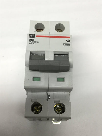 Used Cutler Hammer WMS2D10 2-Pole Miniature Circuit Breaker, 10A, 277/480VAC, D-Curve