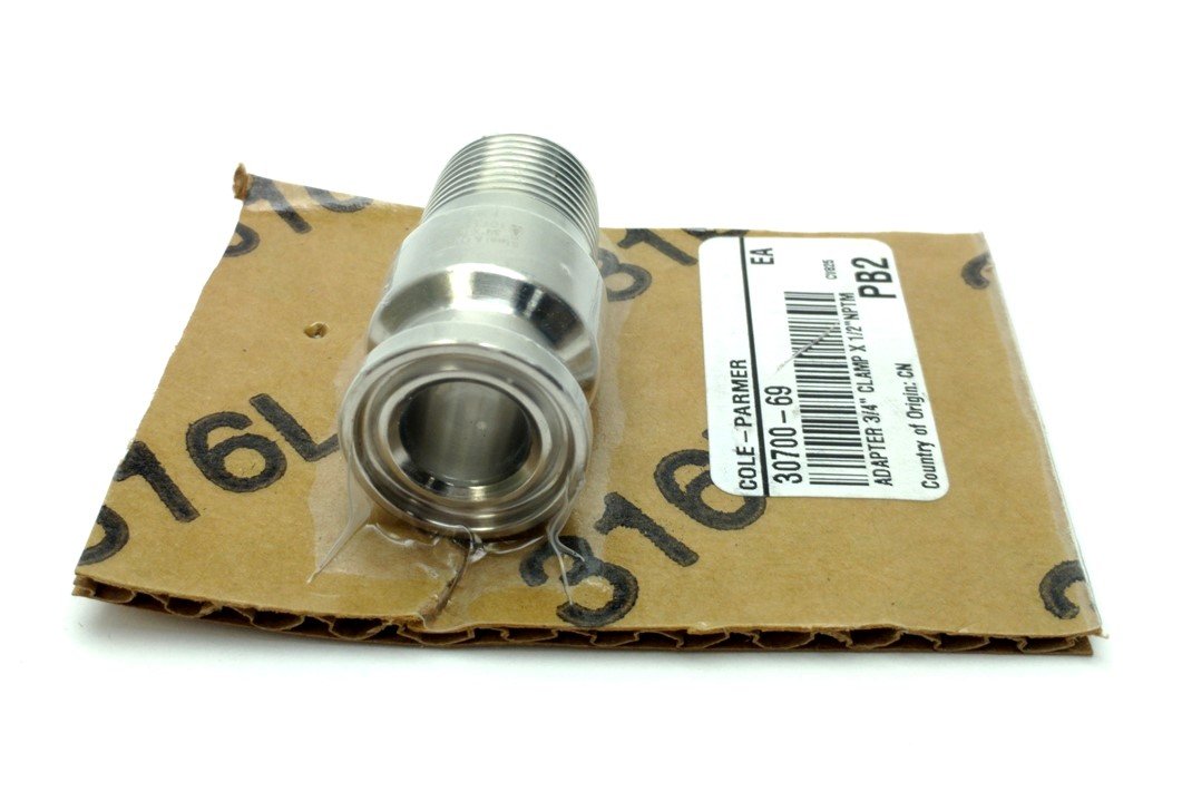 New Cole-Parmer 30700-69 Sanitary Adapter 3/4" Clamp to 1/2"NPT Male Stainless Steel