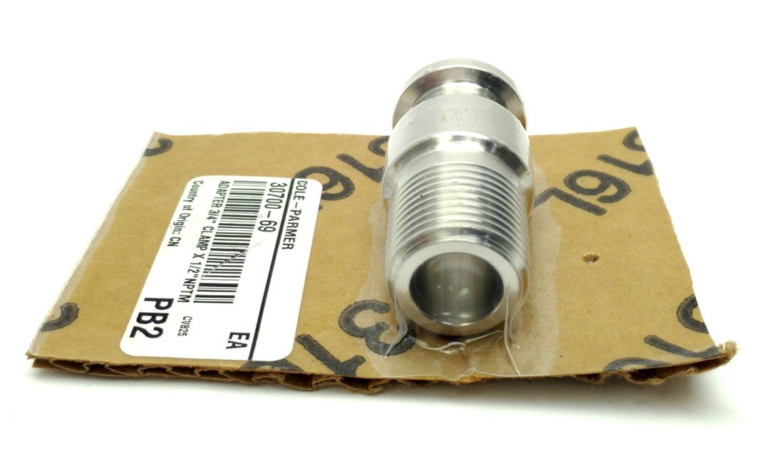 New Cole-Parmer 30700-69 Sanitary Adapter 3/4" Clamp to 1/2"NPT Male Stainless Steel