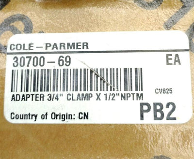 New Cole-Parmer 30700-69 Sanitary Adapter 3/4" Clamp to 1/2"NPT Male Stainless Steel