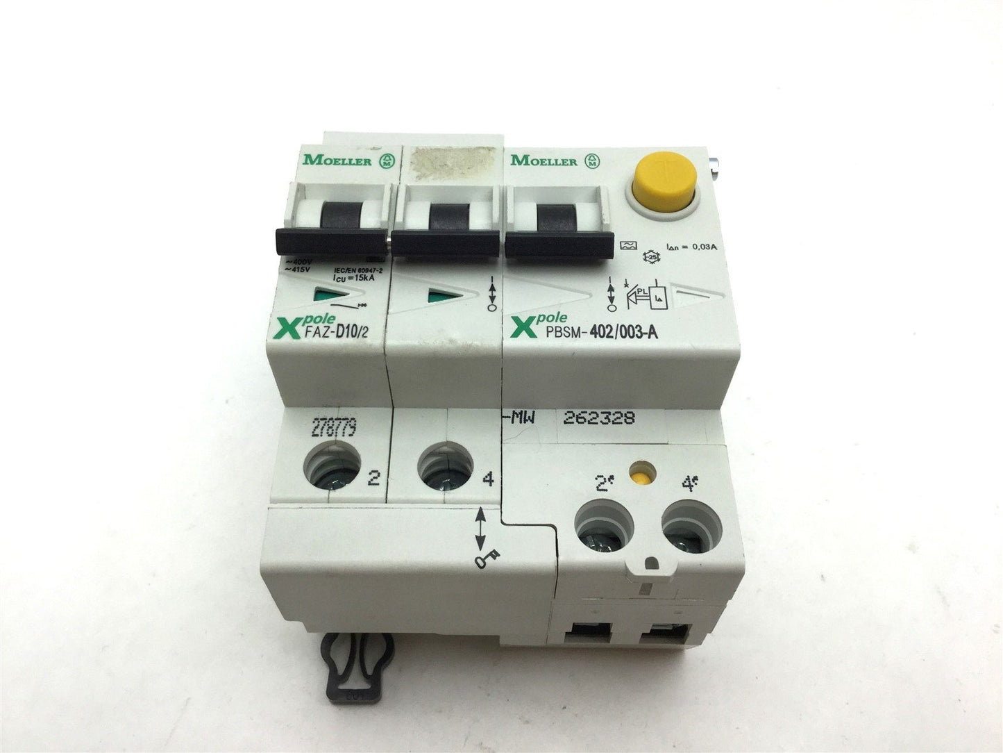 Used Moeller PBSM-402/003-A Switch With FAZ-D10/2 Circuit Breaker 10A 277/480VAC