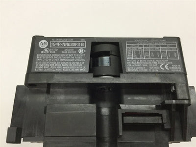 Used Allen Bradley 194R-NN030P3 Disconnect Switch, 3-Pole, Rating: 30A 600VAC 250VDC