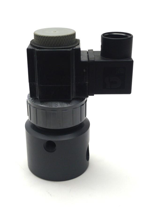 Used Plast-O-Matic EAST2V8W11-PV 2-Way Solenoid Valve, NC, 70PSI, 1/4"NPT, 120VAC