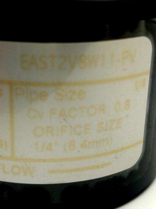 Used Plast-O-Matic EAST2V8W11-PV 2-Way Solenoid Valve, NC, 70PSI, 1/4"NPT, 120VAC