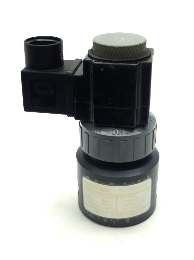 Used Plast-O-Matic EAST2V8W11-PV 2-Way Solenoid Valve, NC, 70PSI, 1/4"NPT, 120VAC