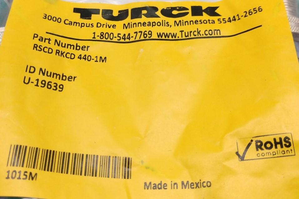 Used Lot of 3 Turck U-19639/RSCD RKCD 440-1M, 4 Pin Male to Female, Length: 1m