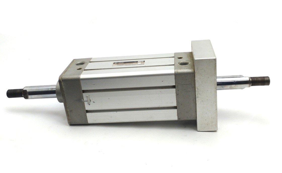 Used SMC CP95SDB100-125W Double Rod Cylinder 125mm Stroke 100mm Bore 145PSI 3/8"NPT