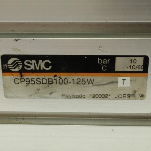 Used SMC CP95SDB100-125W Double Rod Cylinder 125mm Stroke 100mm Bore 145PSI 3/8"NPT