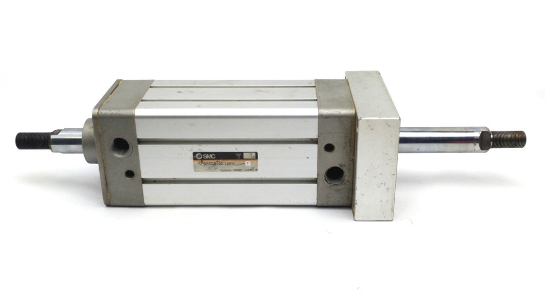 Used SMC CP95SDB100-125W Double Rod Cylinder 125mm Stroke 100mm Bore 145PSI 3/8"NPT