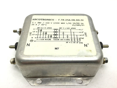 Used Arcotronics F.TR.25A.06.D0.GI Power Line Filer 3x 380/420V 250V Max 50/60 Hz 25A