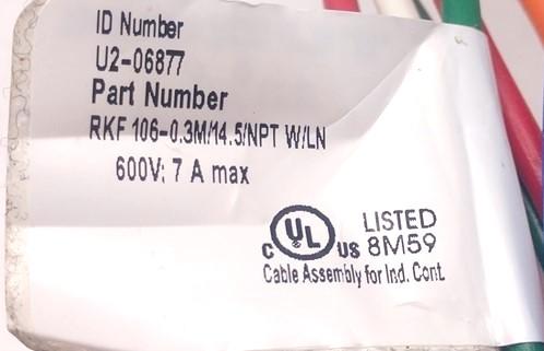 Used Lot Of 5 Turck US-06877/RXF 106-0.3M/14.5/NPT W/LN Receptacle Cable 10Pin Female