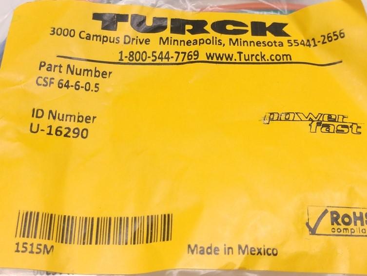 New Turck U-16290/CSF 64-6-0.5 Powerfast Male Receptacle, Flying Leads, 6 Pin