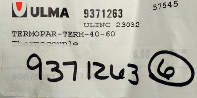 New – Open box Ulma 9371263 Ring Terminal Thermocouple, Type J, 0.25" Hole Diameter, 56" Long